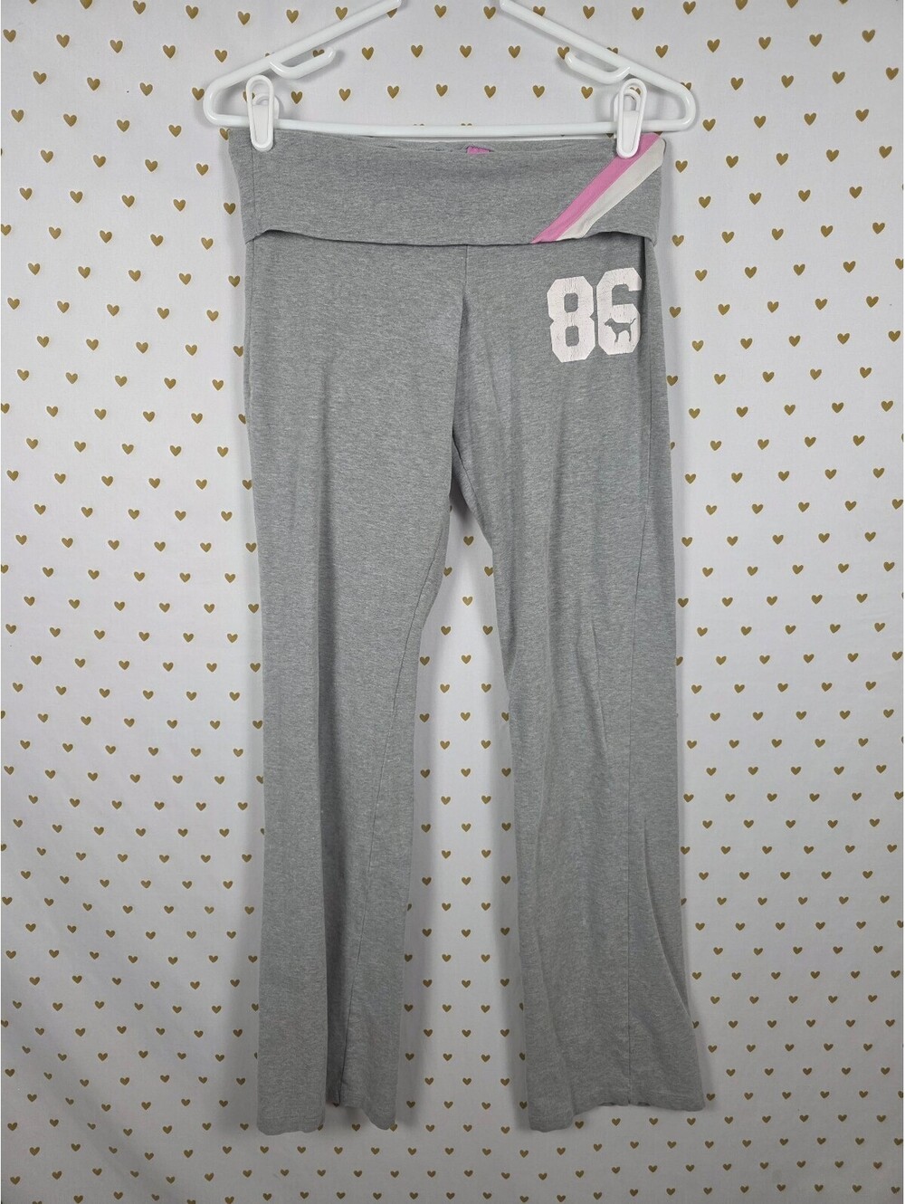 Victoria's Secret PINK 86 Foldover Flare Yoga Pants XS Gray Booty Spellout